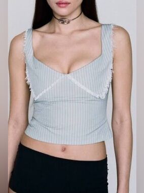 Miaou Tess Corset Cowboy Stripe Blue Pinstripe Square Neck Crop Tank Sold Out